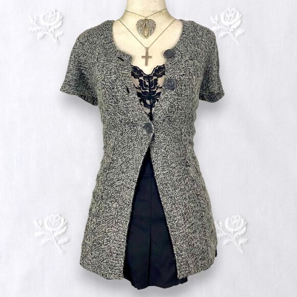 Faded Glory Sweaters - Faded Glory Early 2000's Gray Grey Knitted Button Down Babydoll Knit Cardigan S